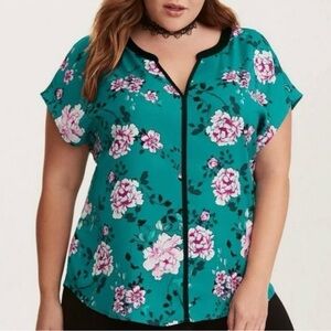 Torrid Floral Dolman Teal Women's Top 2X
